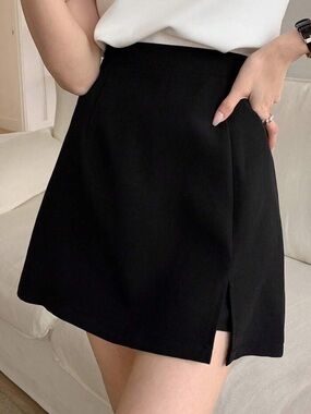 Classic Black A-Line Mini Skirt Lined with Safety Shorts Black Medium by Dazy